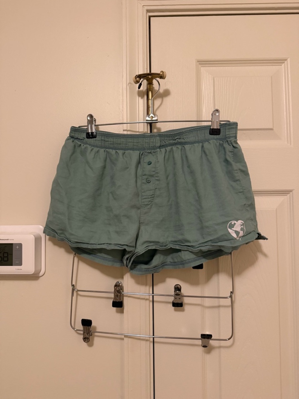 Soft Green Women's Lounge Shorts with Heart Globe Logo From Pink
